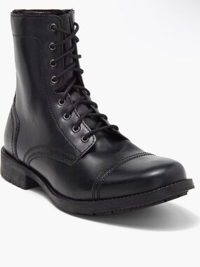 Steve Madden cap toe Black Leather Lace-Up Ankle Boots